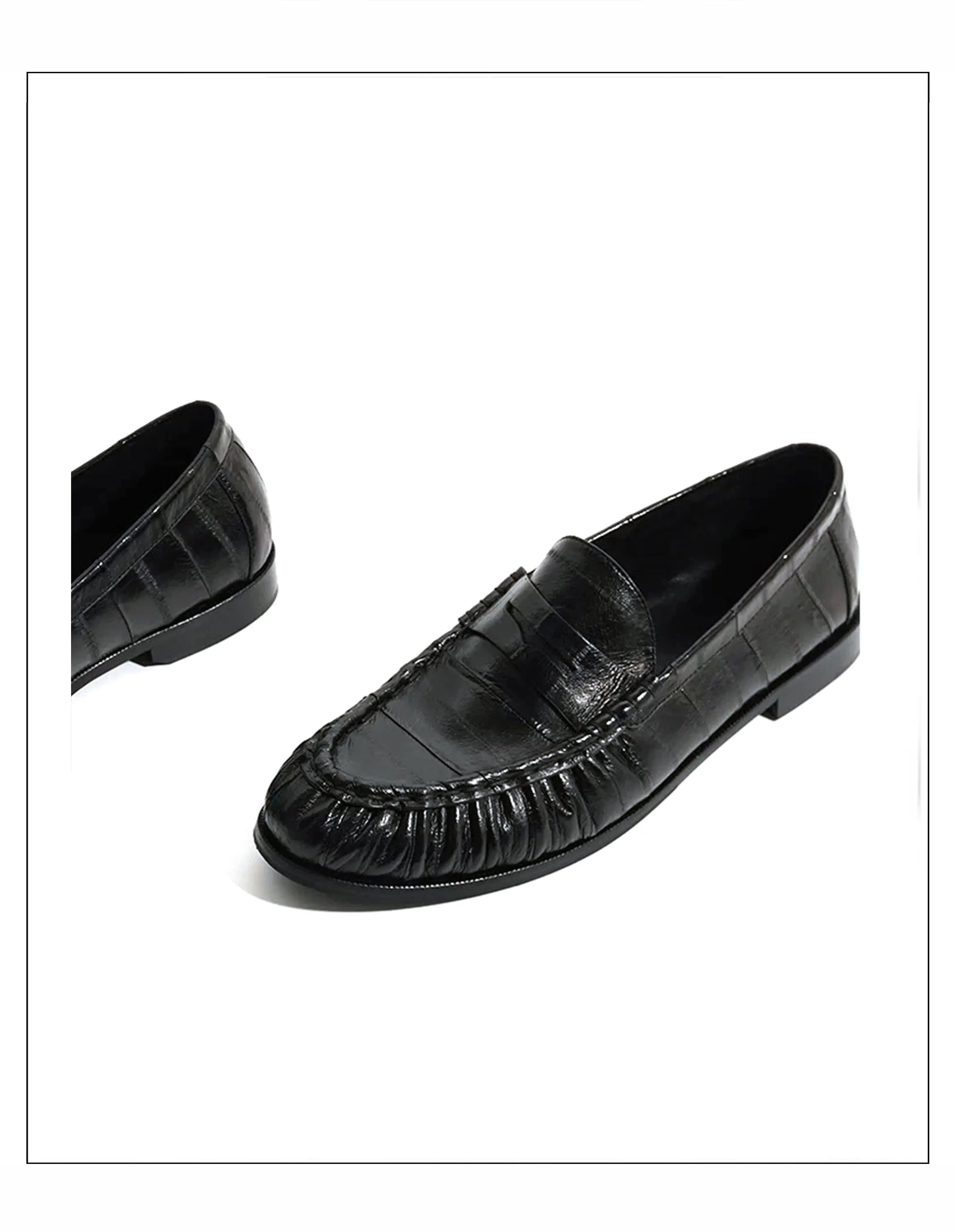 Loafers for men's eel skin pleated design a top layer cowhide slip in formal dress shoe suitable for casual work and commuting