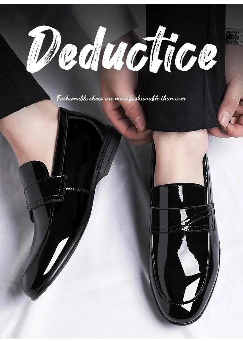 Spring Autumn New Patent Leather Shoes for Men Solid Color Fashion Wedding Shoes Male Low Top Casual Loafers Man