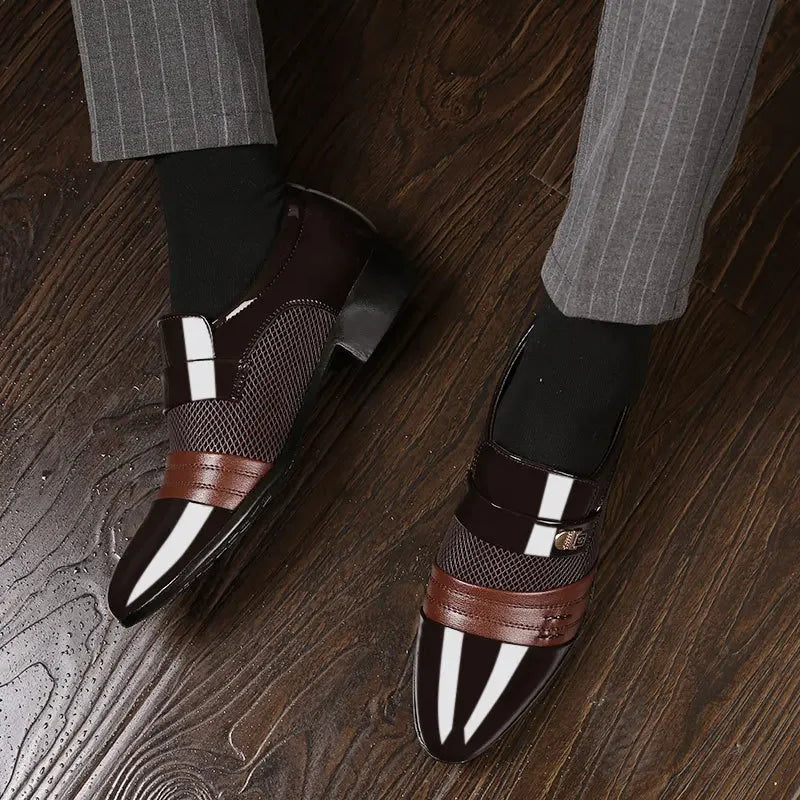 Men leather casual shoes business formal loafers large size versatile wedding footwear