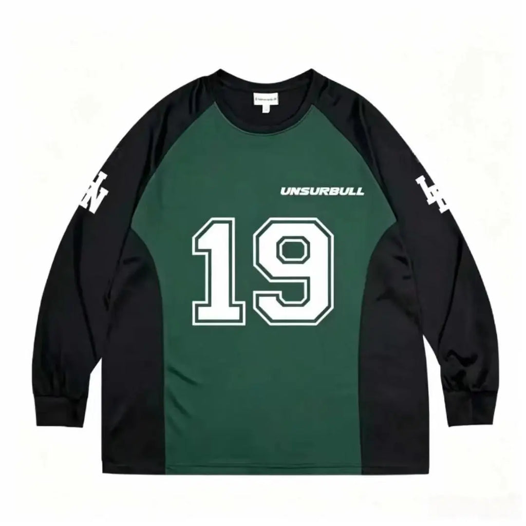 Loose men's dark green and black casual breathable quick-drying digital printed jersey long-sleeved T-shirt for daily use