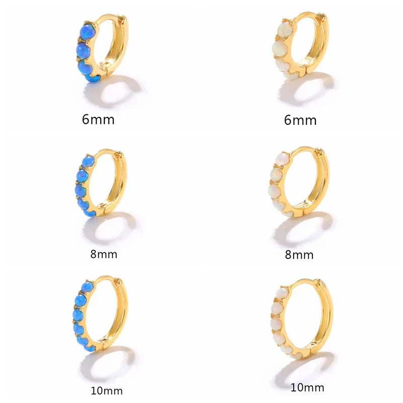 6/8/10mm Size Opal Round Hoop Earrings For Women 925 Sterling Silver Circle Earrings Jewelry Bohemia Pendiente Plata 1piece