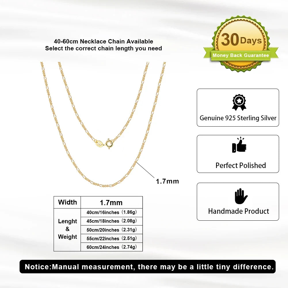 Trend 925 Sterling Silver 1.7mm 16-24 Inch Figaro Chain Necklace Figaro Link Chain Collares Minimalism Jewelry SC27