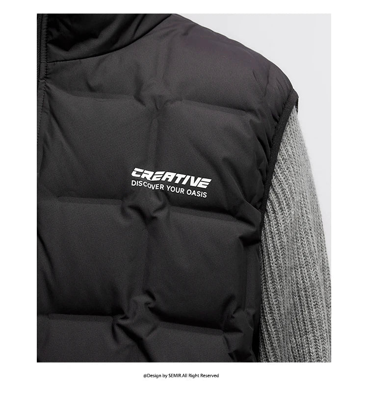 Down Vest Men 2024 New Winter Stand-Up Collar Printed Textured Outerwear Stacking Inner Wear Fashion Versatile.