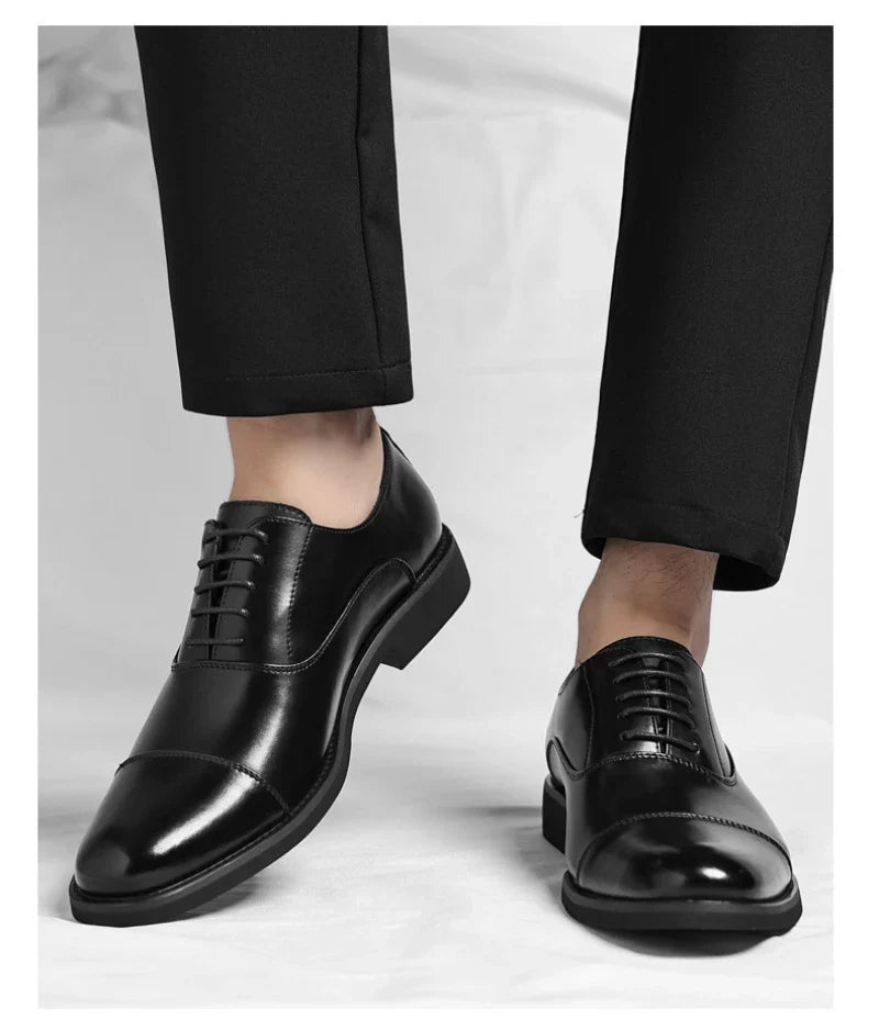 Mens Brown Gradient Leather Cap Toe Oxford Dress Shoes Lace Up Formal Business Office Work Daily Wear Comfortable Non Slip Shoes