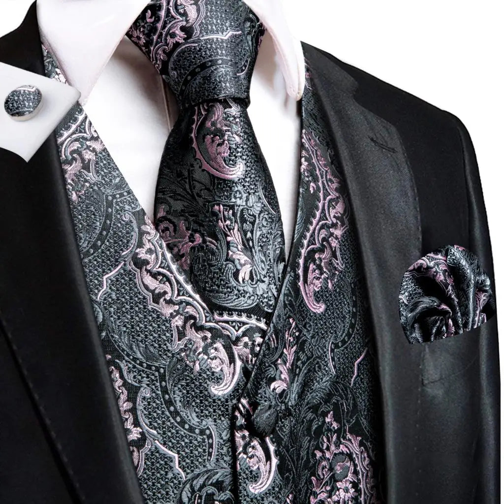 Fashion Silk Vest For Men Classic Gold Champane Yellow Waistcoat Jacket Tie Hankerchief Cufflinks Sets Dress Suit Wedding Hi-Tie