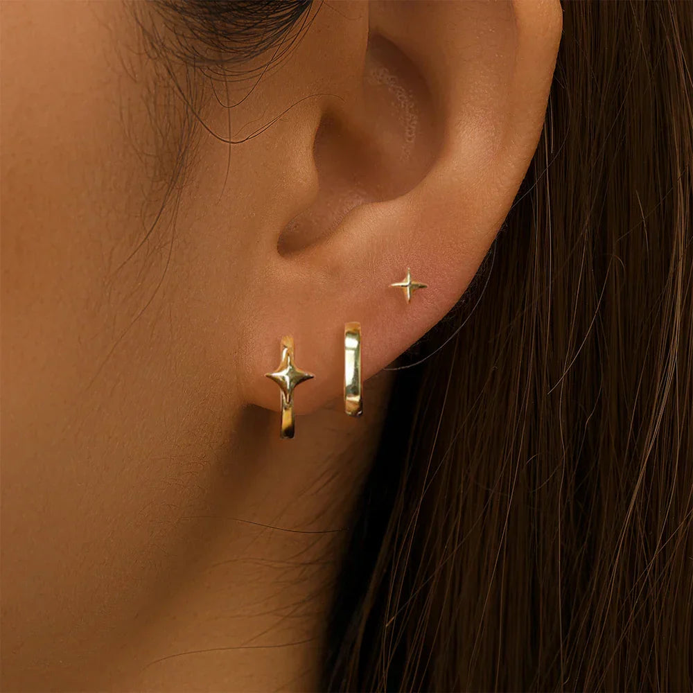 925 Sterling Silver 3pcs 4pcs Set Zircon Stud Earrings 18k Gold Star Minimalism Huggies Earring Fine Jewelly Set Party Gift