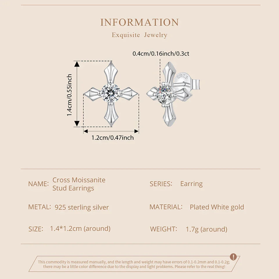 Classic Cross Moissanite Arrow Stud Earrings, 925 Sterling Silver Round Cut Lab Created Diamond Women Engagement Earrings