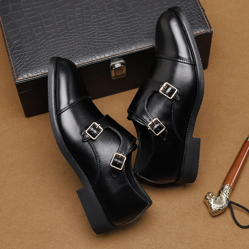 Luxury Brand New Men Casual Shoes Leather Men Fashion Double Buckle Loafers Mens Slip-on Board Oxford Shoes Spring Elegant Flats