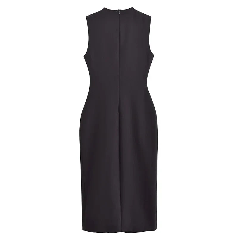 2025 Womens Dresses Black Office Long Dresses for Women Spring Sleeveless Midi Dress Woman Belt Button Women's Dress Vest