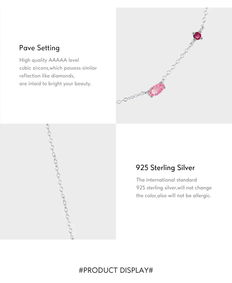 925 Sterling Silver Rainbow Colorful Zirconia Pendant Necklace Shiny Geometric Chain Neck For Women Party Jewelry Gift