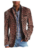 Men's Leopard Print Velvet Blazer Classic Fit Stylish Long Sleeve Notched Lapel Suit Jacket for Nightclub Wedding Streetwear