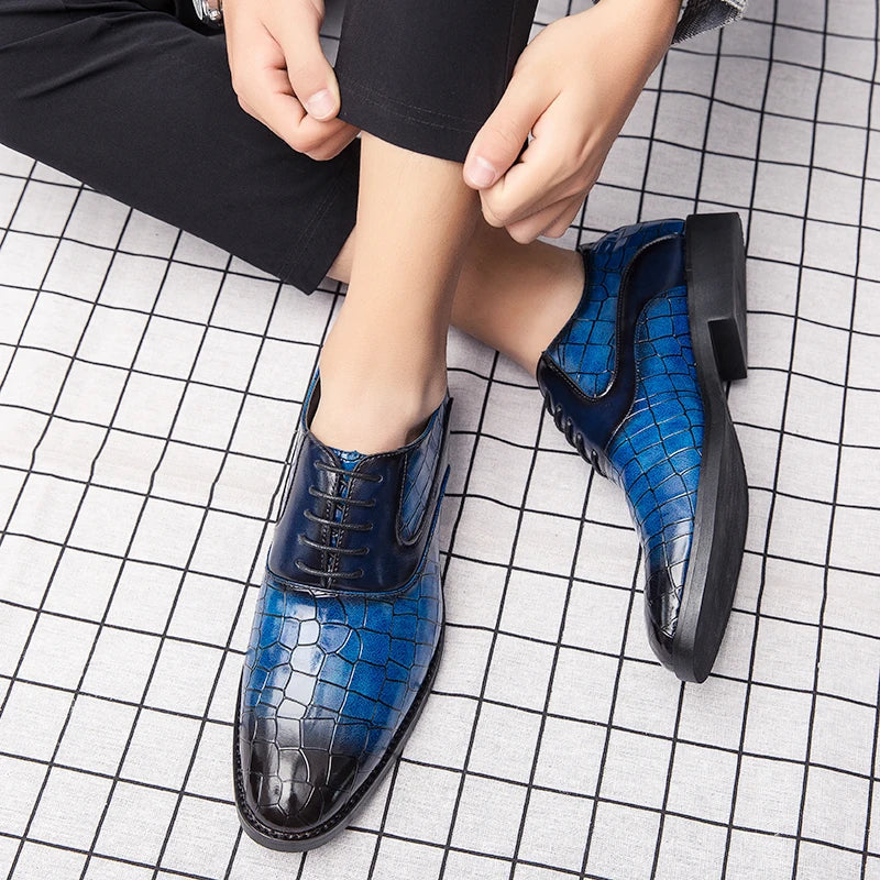 Spring Italian high-quality Blue Leather Shoes for Men men leather shoes Wedding Dress Shoes Patent mens loafers Big size:38-48
