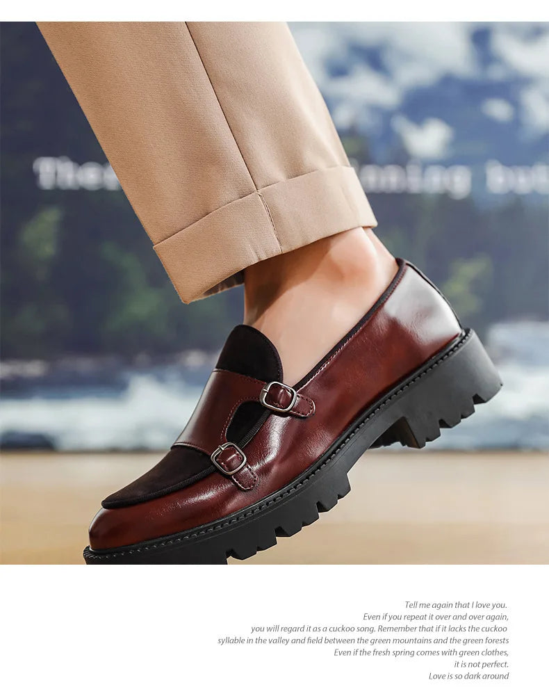 New Buckle Designer Big Size Loafers For Man Spring Autumn Business Leather Platform Shoes Male Fashion Casual Elegant Shoes Man