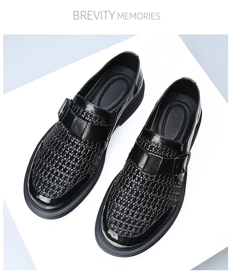 Breathable Hallow Business Leather Shoes for Men Buckle Designer Black Fashion Casual Shoe Male Summer British Elegant Shoes Man