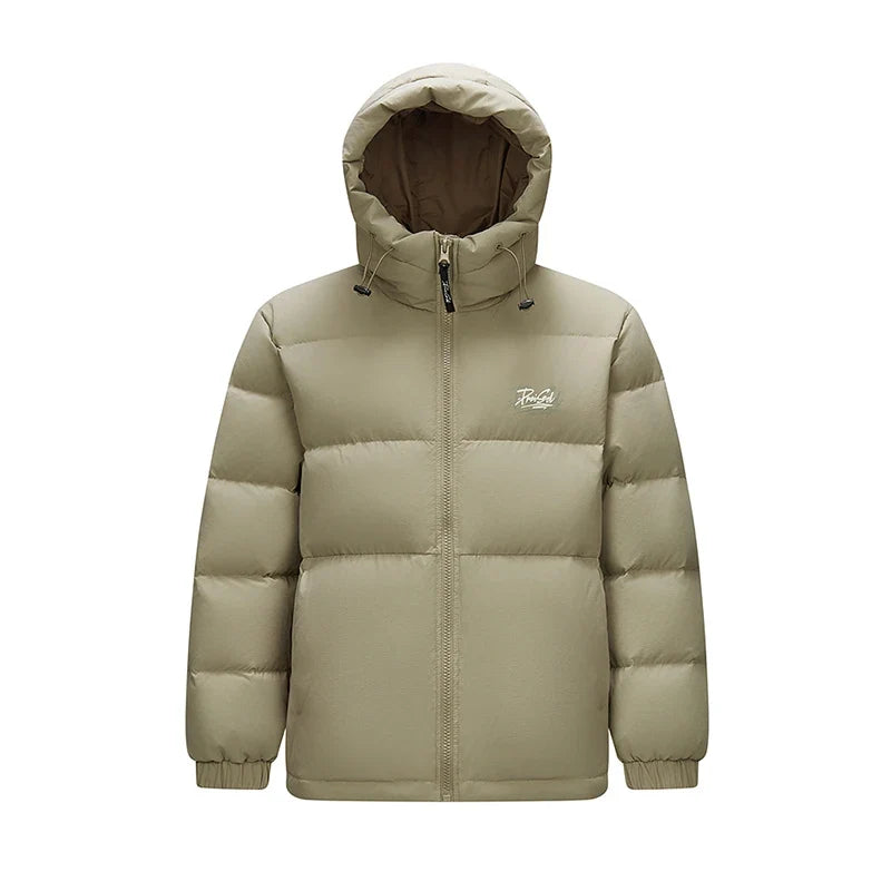 Down Jacket Men Winter 80% Down Fill Loose Hooded Outerwear Textured Street Trendy Letter Printed Top Men'S Clothing
