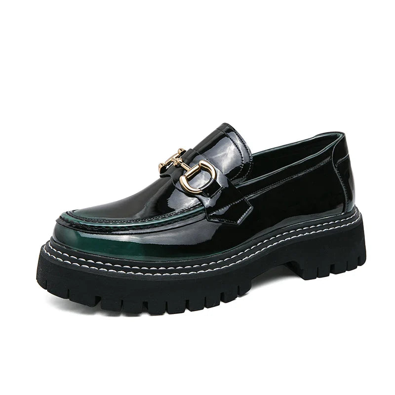 New Men Patent Leather Loafers Fashion Casual Shoes Male Thick Sole Increased Height Slip On Breathable Comfortable Driving Shoe