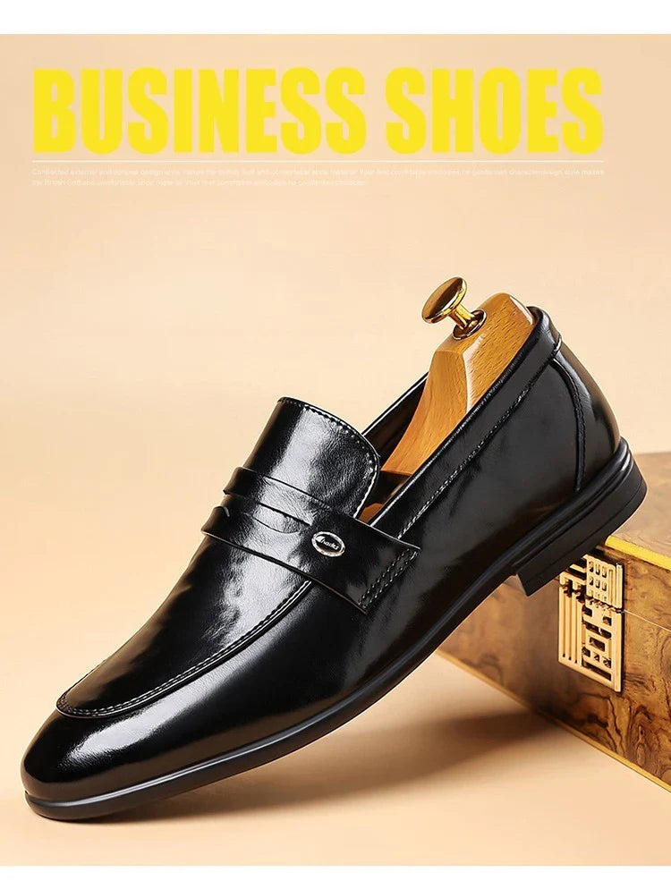 2026 Spring New Men's Glossy Leather Loafers Slip-On Business Casual Dress Shoes Male Non-slip Formal Office Shoes for Man