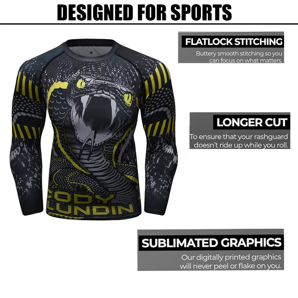 UV Sun Protection Sports Rash Guard With Snake Print Masculine jiu jitsu Bjj Rashguard No Gi MMA Clothes Compression Sweatshirts