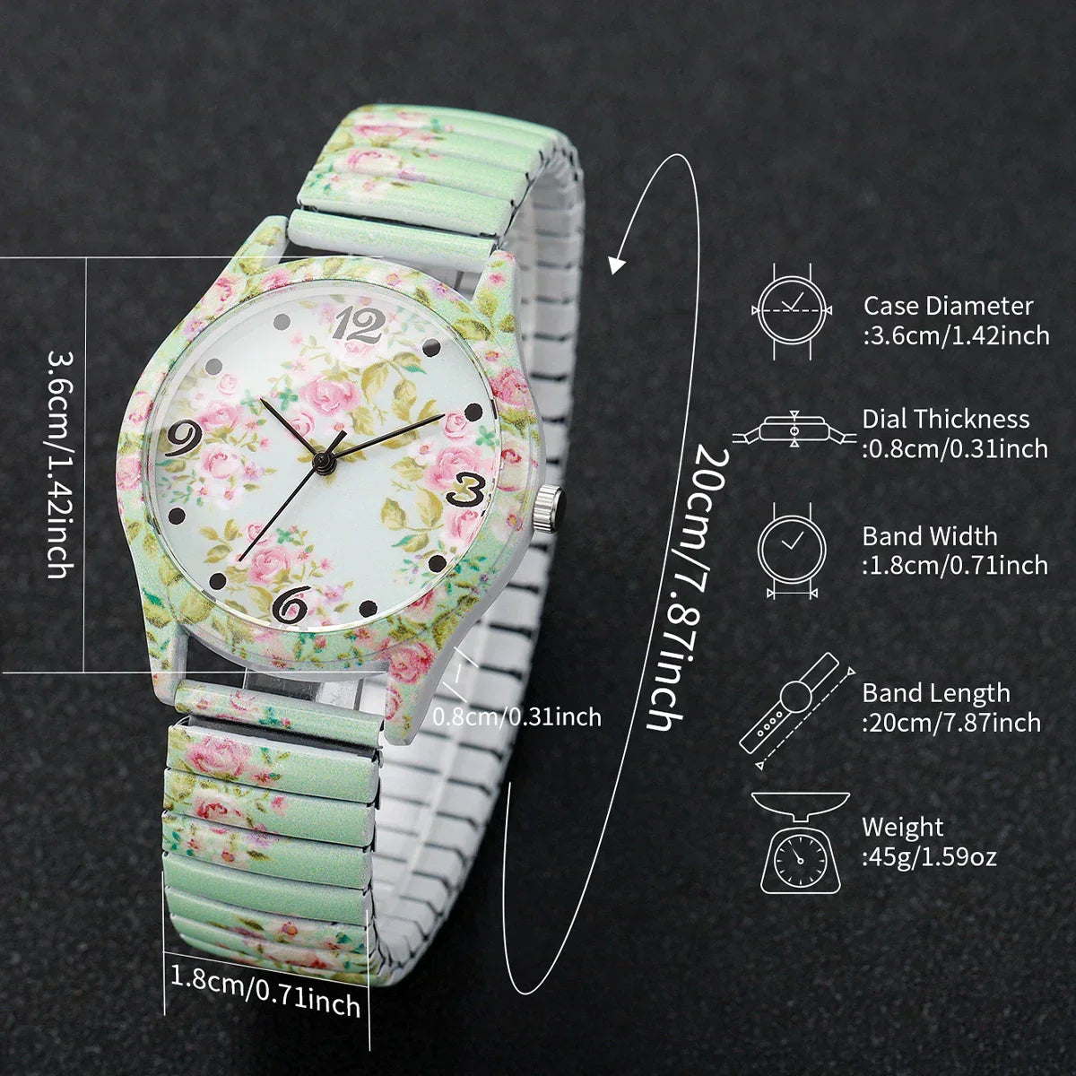 2/3PCS Fashion Flower Printed Women Quartz Wristwatches Set Ladies Casual Elastic Strap Arabic Dial Watch（Without Box）