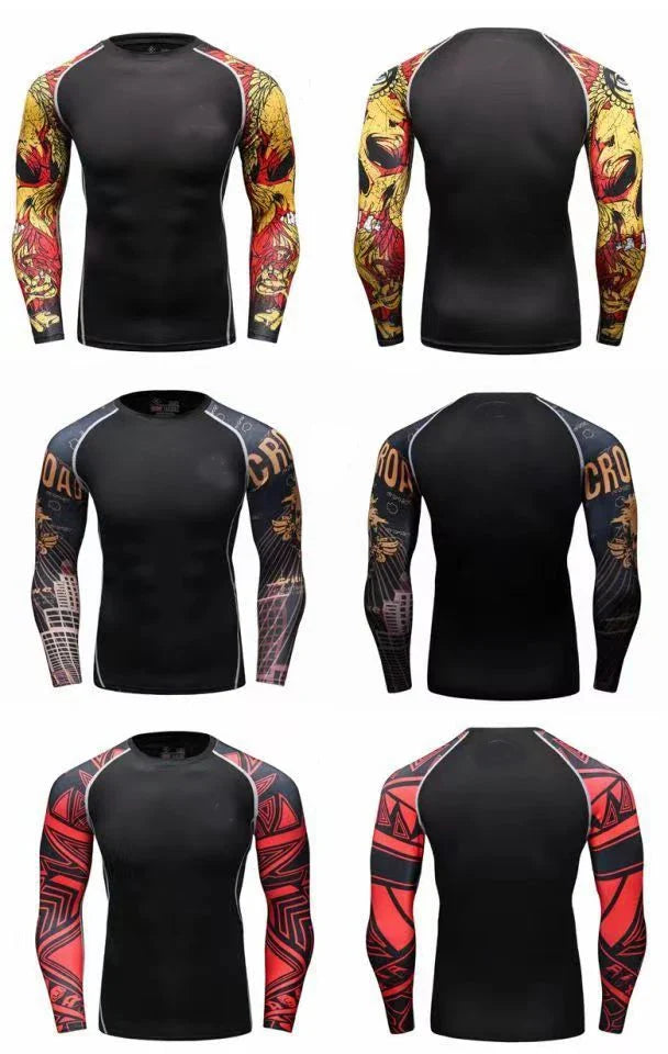 Men Long Sleeve Compression Athletic Workout Shirt Water Sports UPF 50+ Rash Guard High Quality Jiu Jitsu Gi BJJ Top