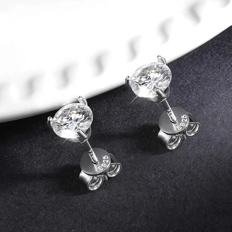 925 Sterling Silver 3 Prong Moissanite Stud Earrings 1ct D VVS1 Diamond with GRA for Women Wedding Party Fine Jewelry Gift