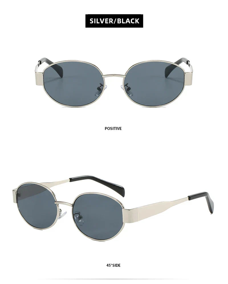 Luxury Small Oval Sunglasses Men Women Brand Design Metal Round Sun Glasses Classic Reto Casual Driving Shades