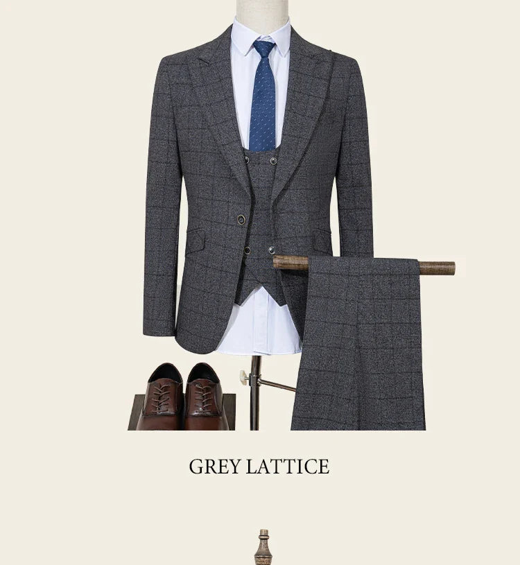 High Quality Plaid suit Formal Business Office Men's Suits Fashionable and Casual evening gown