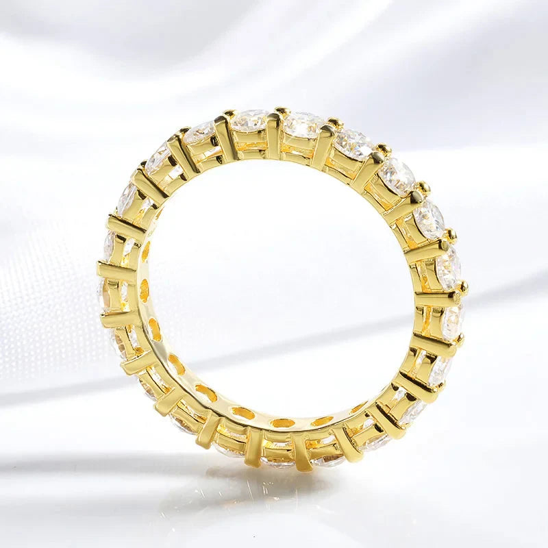 18k Gold Plated 3/3.5mm All Moissanite Diamond Rings for Women Wedding Full Eternity Bands 925 Sterling Silver Jewelry