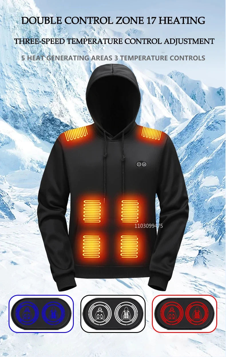 Self Heated Jacket Men Women Sweatshirts Hoodies 17 Areas USB Heated Clothing Winter Thermal Skiing Camping Hiking Sweatshirts