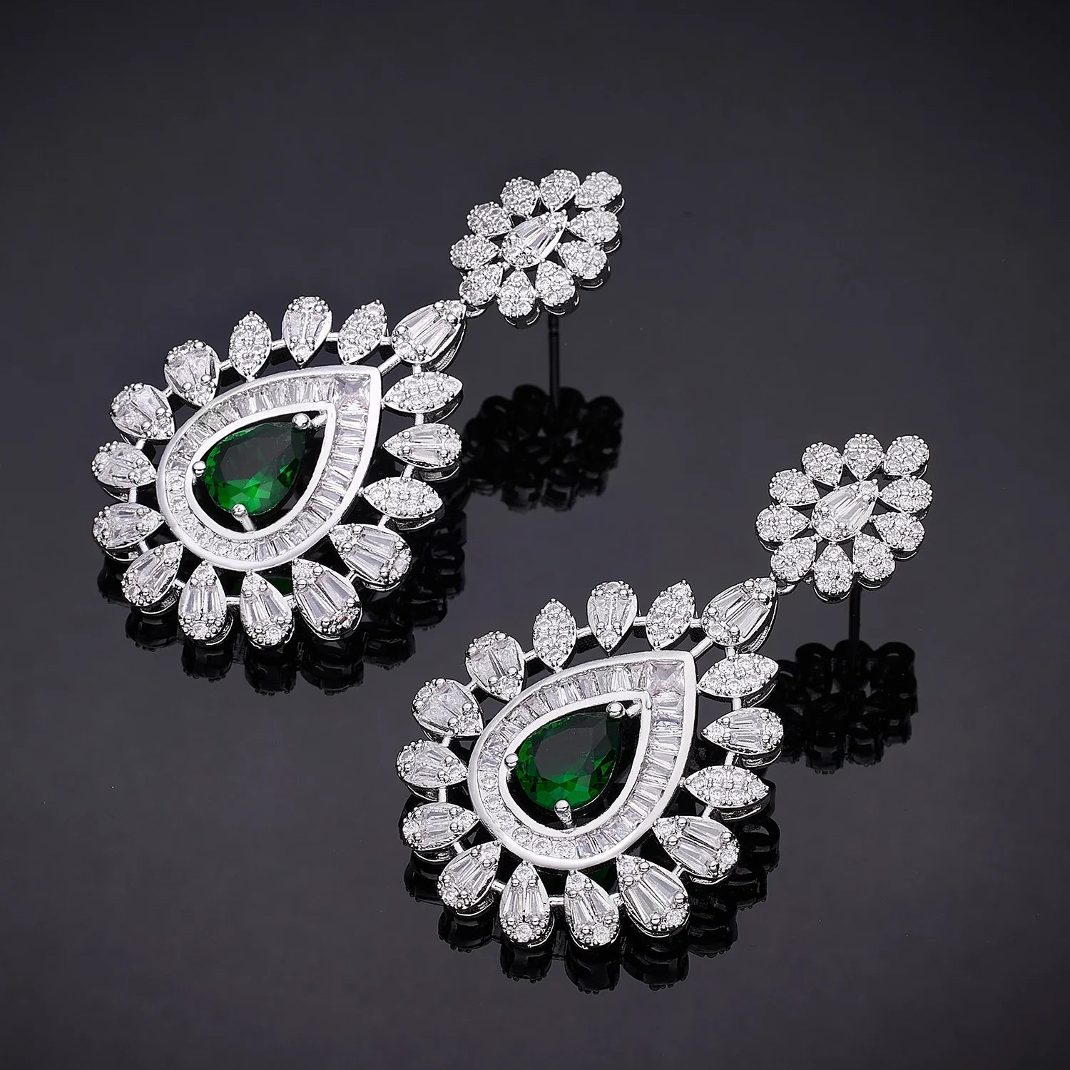 Elegant Women Wedding Jewellery African CZ Crystal Leaf Drop Bridal Necklace Bracelet and Earrings Jewelry Sets