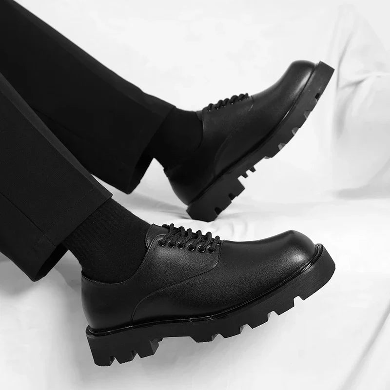 Trendy gentleman men's casual thick soled leather shoes Minimalist and versatile style Fashion Party Office Elevated Shoes