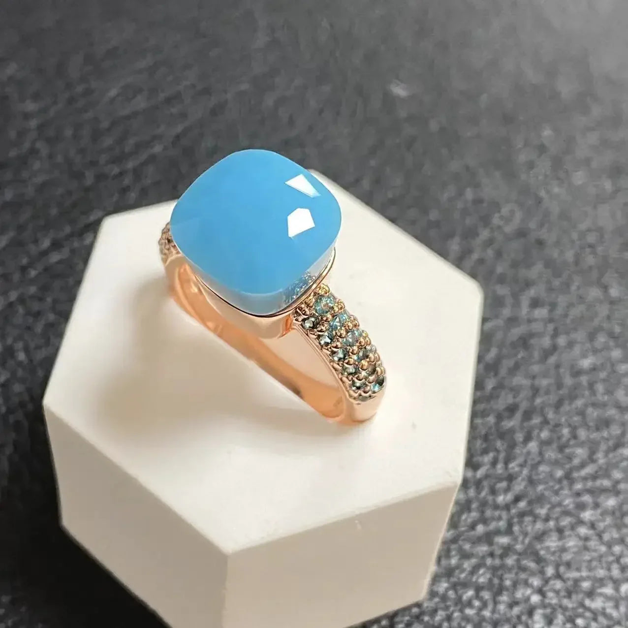 10.6mm Topaz Ring For Women Inlay Light Blue Zircon Candy Water Drop Crystal Ring Rose Gold Plated Jewelry Gift