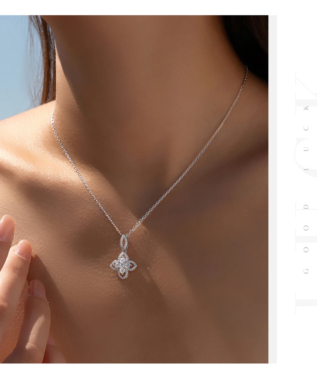 925 Sterling Silver Luxury Flowers Pendant Necklace Classic Daily Wear Jewelry Sets For Women Fine Bracelet