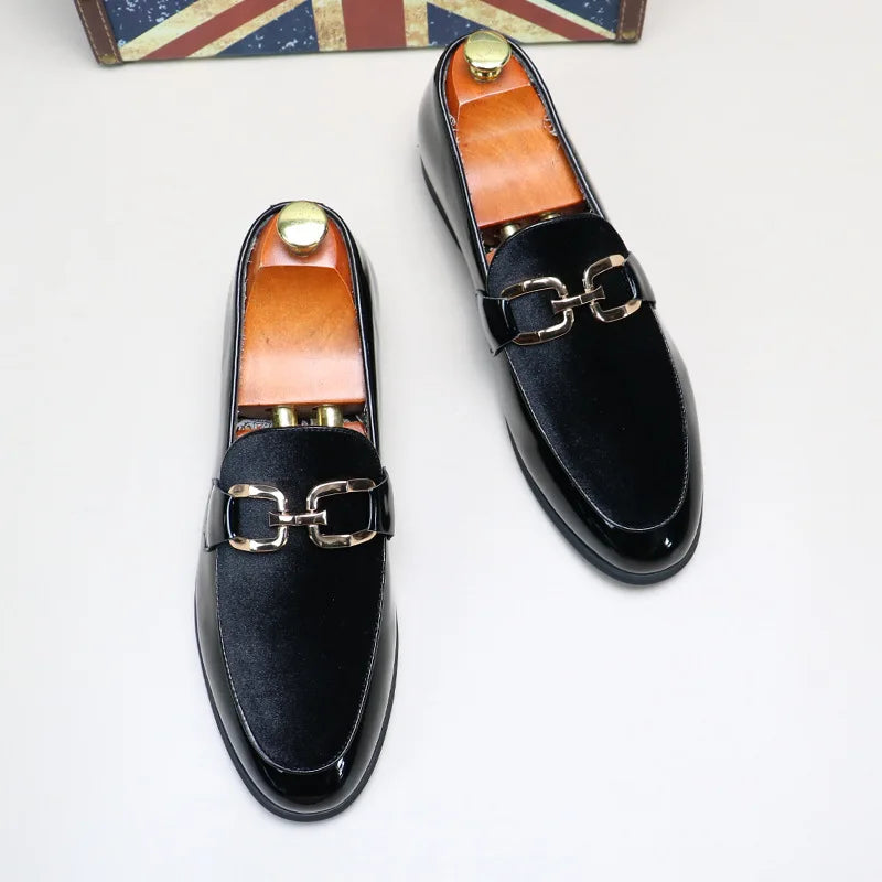 Fashion Man's Leather Shoes Party Wedding Loafers Metal Button Moccasins Men Slip-on Comfortable Driving Popular Club Flats