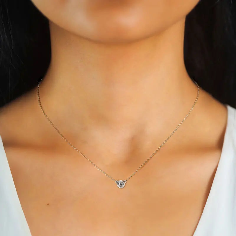 3mm Moissanite Diamond Round Pendant Necklaces for Women 925 Sterling Silver Chains Wedding Fine Jewelry Gift Collares