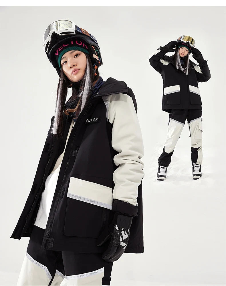 Brand Men Women Ski Jacket Winter Warm Windproof Waterproof Ski Suit Outdoor Sports Snowboard Coat Splicing double plate