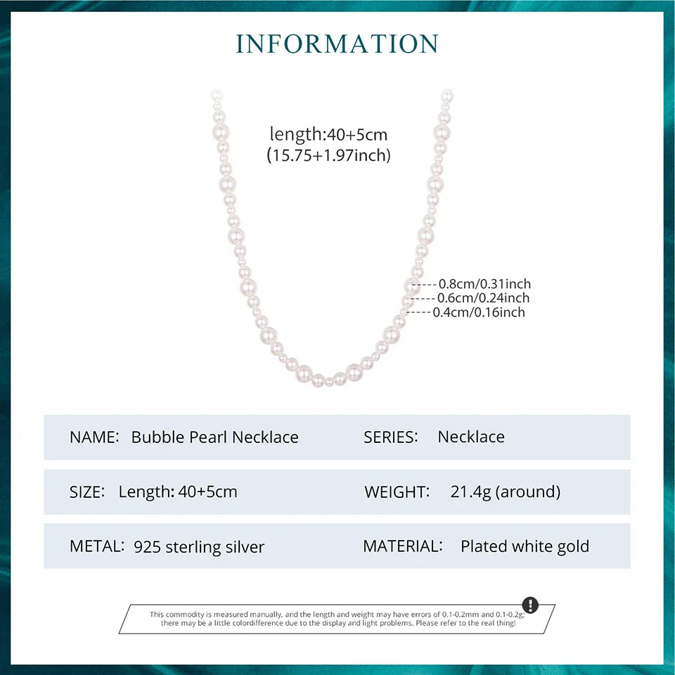 925 Sterling Silver Stackable Full Pearl Necklace Lucky Four-Leaf Clover Beads Strand Necklace for Elegant Women Gift