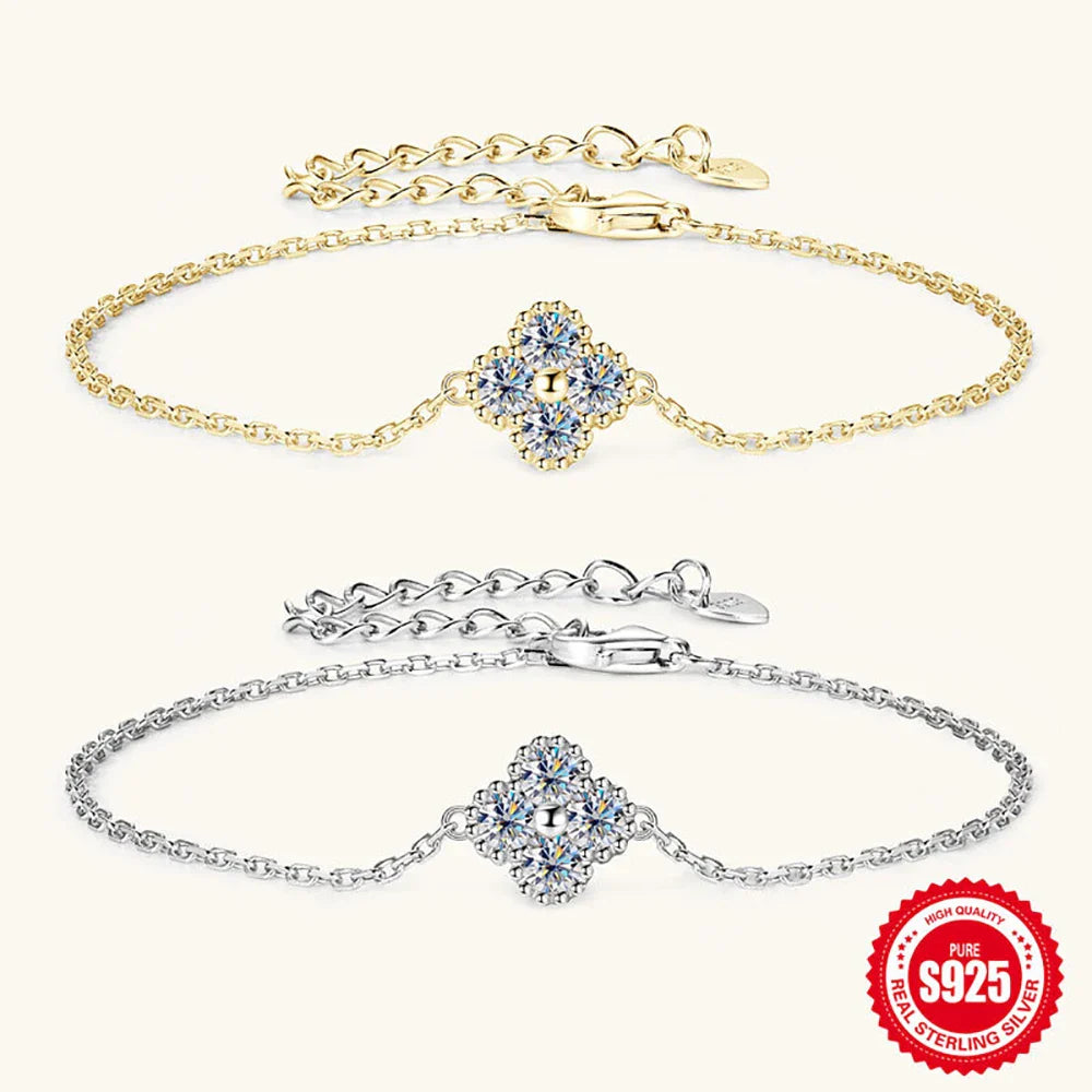 3mm Four Leaf Clover Moissanite Bracelet Necklace for Women D VVS 925 Sterling Silver Lab Diamond Hand Neck Chain Jewelry