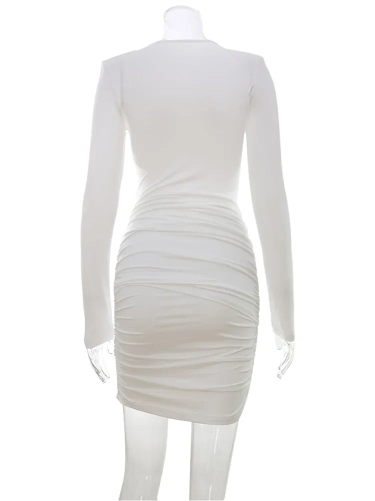 O Neck Hip Wrap Women Dresses Long Sleeve Hollow Out Fashion Sexy Club Skinny Solid Hip Wrap Bodycon Female Elegant