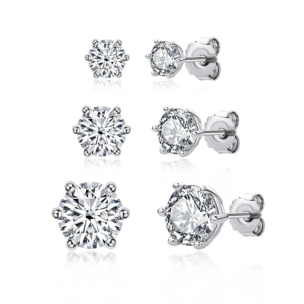 2 Carat Classic Moissanite Stud Earrings 925 Sterling Silver For Women 6-Claw D Color Sparkling Diamond Round Ear StudsCertified
