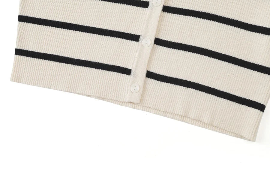 AW25 stripe knitting cardigan + sleeveless patch dress maxi matching set for woman clothing