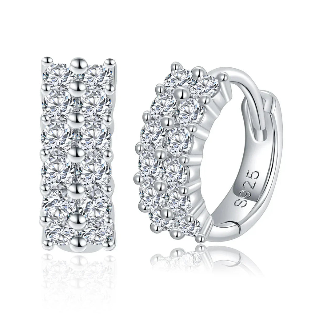 New In D Color 2-Row 0.76cttw Full Moissanite Hoop Earrings for Women Fine Jewelry S925 Silver Diamond Earring Ear Buckle