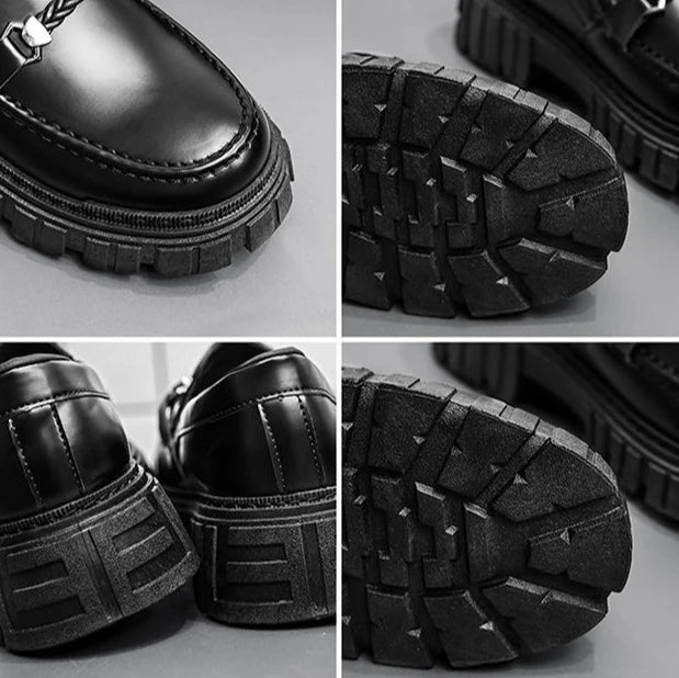 Man Casual Loafers Shoe Black Business Leather Shoes for Men Round Toe Height Increasing Platform Footwear Offer Shipping Free