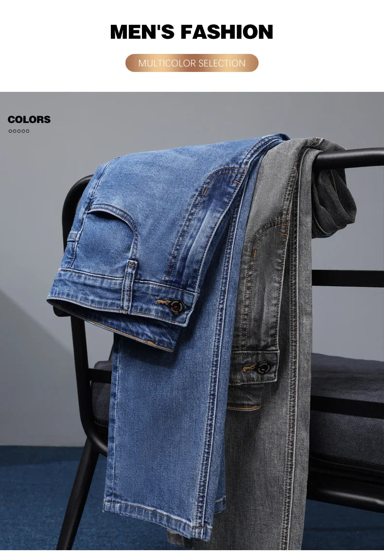 Spring/Summer 2023 Men's Gray Frayed Thin Jeans Classic Style Business Fashion Cotton Denim Stretch Pants Male Brand Trousers