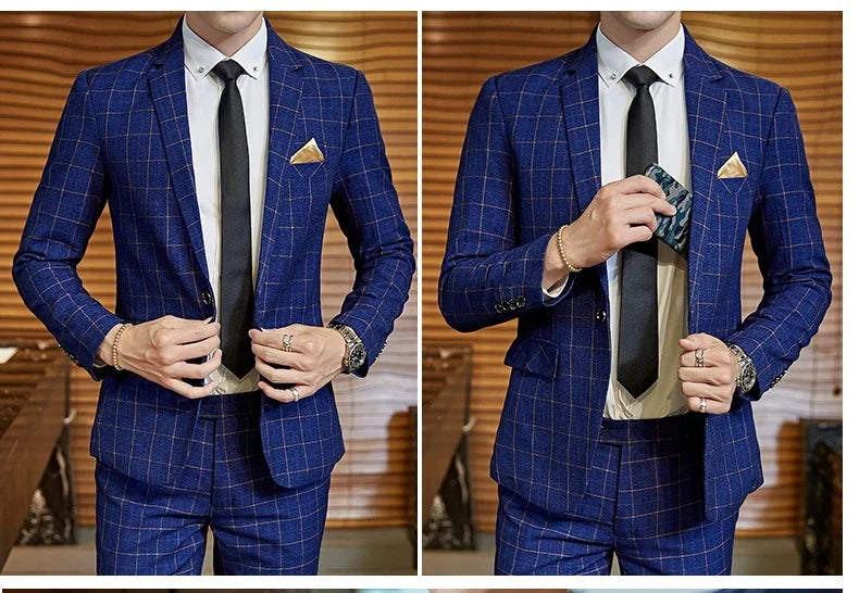 2025 Suit (Blazer+ Pants) Men's Boutique Fashion, Business Gentleman, Slim Fit, Outdoor Wedding, Plaid Trend, Banquet Suit