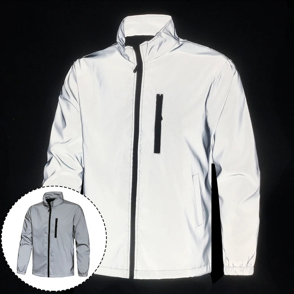 Spring New Men's Reflective Jacket Outdoor Night Running Cycling Windproof Safety Bright Fashion Stand Collar Casual Coats