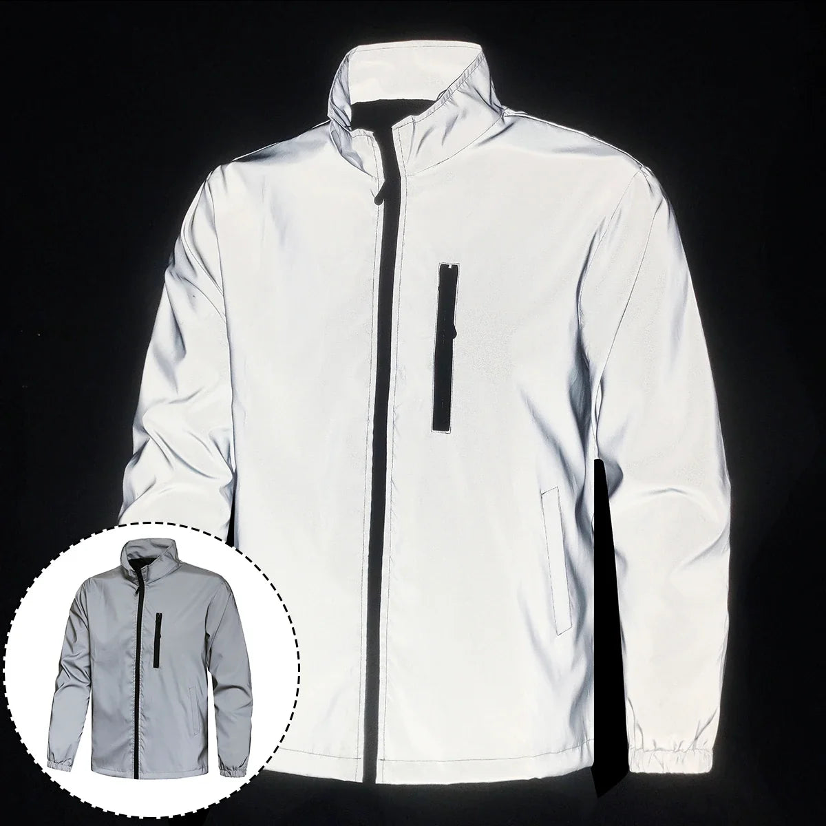 Spring New Men's Reflective Jacket Outdoor Night Running Cycling Windproof Safety Bright Fashion Stand Collar Casual Coats