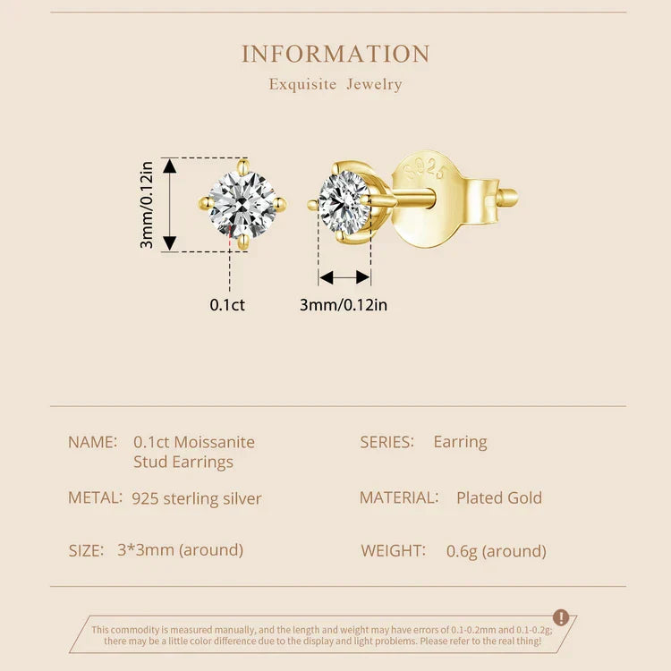 U Moissanite Earrings Shinning 4 Prongs Ear Stud 925 Sterling Silver D Color for Women Wedding Anniversary Fine Jewelry