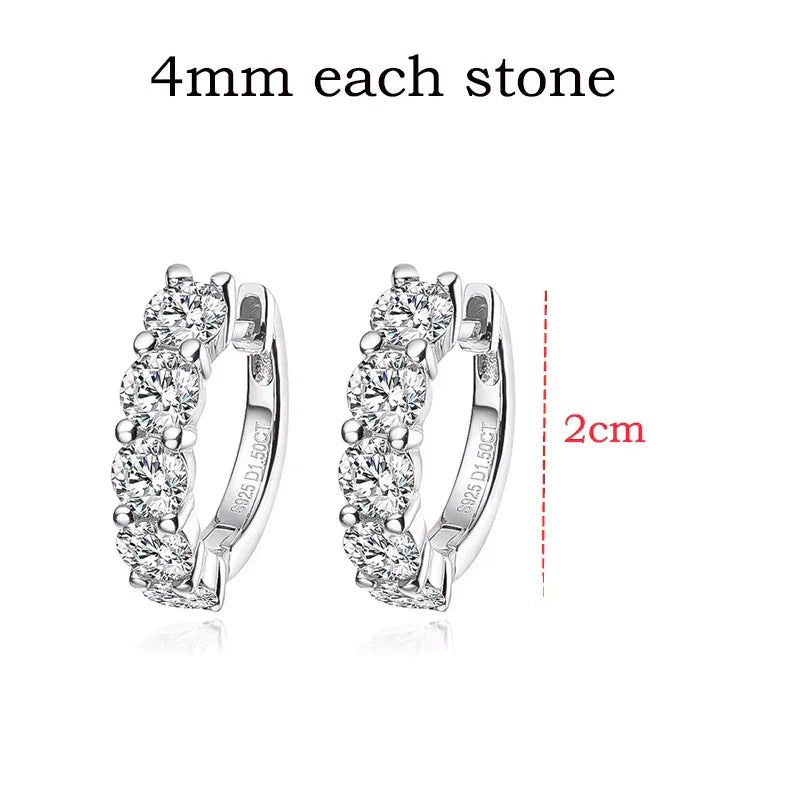 18k 3cttw Moissanite Hoop Earring for Women 4mm Stones D Color Sparkling Created Diamond Earring 100% 925 Sterling Silver