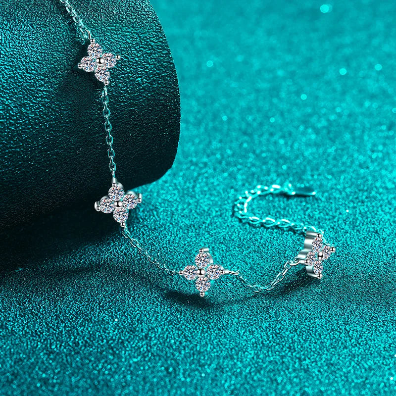 4-Leaf Clover GRA Certified 0.9cttw D Color Moissanite Diamond Bracelet for Woman 925 Silver Link Bracelets Fine Jewelry